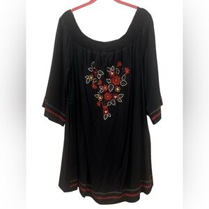 Rockin C Embroidered Black Floral Women's Mini Dress Medium Size